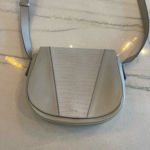 Vince Modern V Lizard Embossed Gray Leather Crossbody Bag